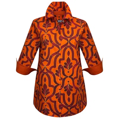 Perlavera Women's Yellow / Orange Cos Tile Orange Printed Three Quarter Sleeve Shirt In Yellow/orange