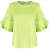Perlavera Women's Yellow / Orange Cosy Solid  Lime Cotton Flare Sleeve Top In Yellow/orange