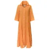 Perlavera Women's Yellow / Orange Oreo Orange Solid Soft Cotton Three Quarter Sleeve Length Maxi Dress In Orange