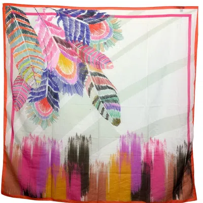 Perlavera Women's Yellow / Orange Romy Feather Grey Small Silk Scarf In Multi
