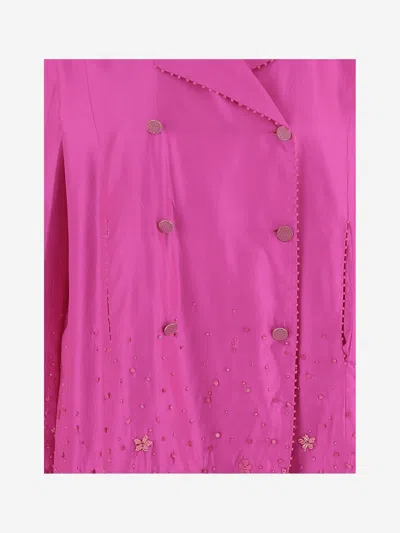 Péro Pero Bead-embellished Silk Double-breasted Jacket In Pink
