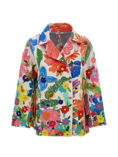 Péro Bead-embroidered Floral-print Double-breasted Coat In Multi