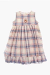 Péro Checked Cotton And Silk Flared Dress With Front Embroidery A