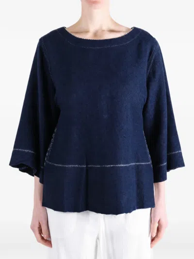 Péro Checked-panel Boat-neck Blouse In Blue