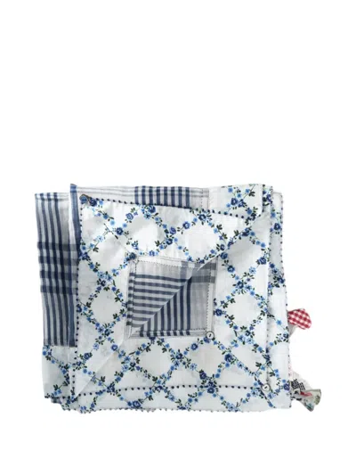 Péro Check-pattern Floral-print Scarf In Blue