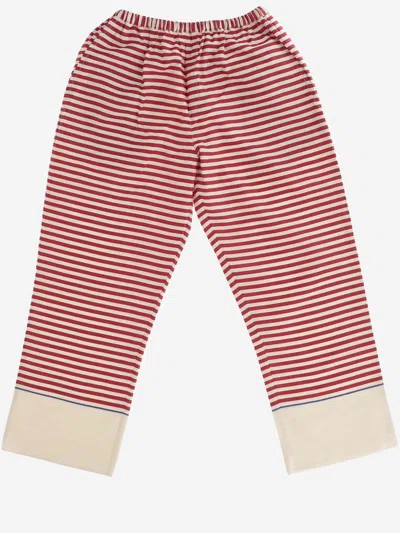 Péro Kids' Cotton And Silk Pants With Striped Pattern In Red