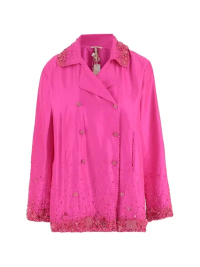 Péro Double-breasted Silk Jacket In Pink
