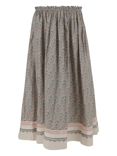 Péro Floral-print Cotton Skirt In Gray