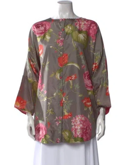 Pre-owned Péro Floral Print Crew Neck Blouse In Gray