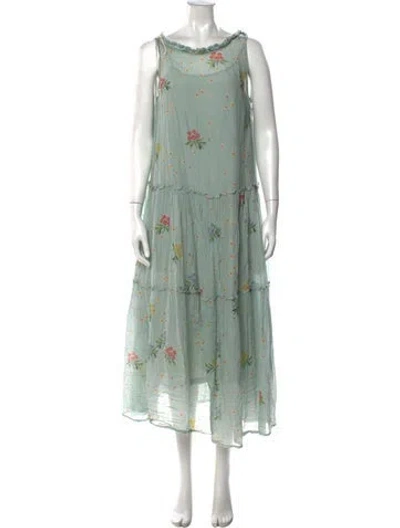 Pre-owned Péro Floral Print Long Dress In Green