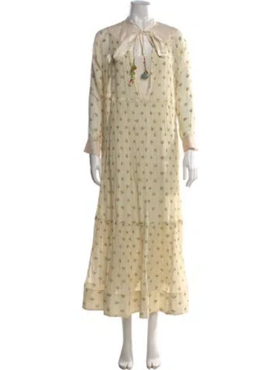 Pre-owned Péro Floral Print Long Dress In Neutral