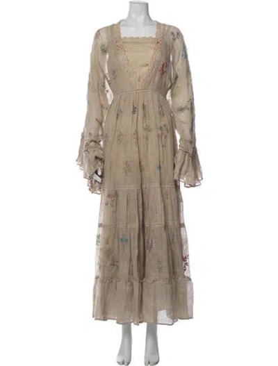 Pre-owned Péro Floral Print Long Dress In Neutral