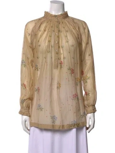 Pre-owned Péro Floral Print Long Sleeve Blouse In Neutral