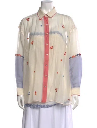 Pre-owned Péro Floral Print Long Sleeve Blouse In Neutrals