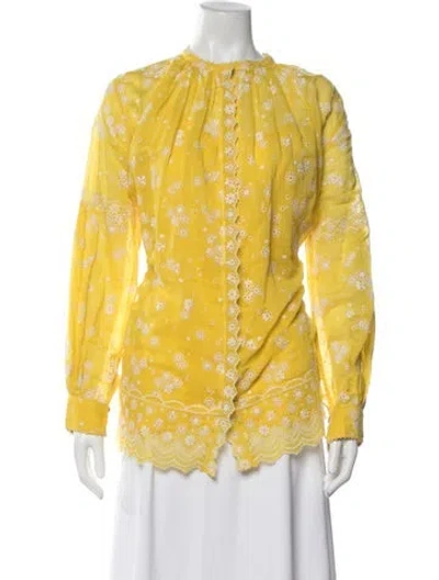 Pre-owned Péro Floral Print Long Sleeve Blouse In Yellow