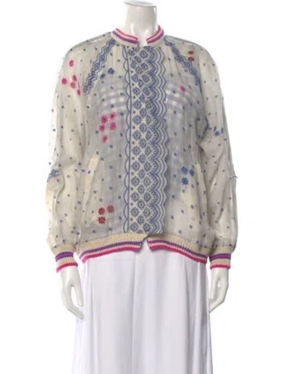 Pre-owned Péro Floral Print Long Sleeve Top In Neutrals