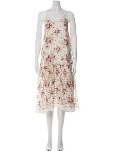 Pre-owned Péro Floral Print Midi Length Dress In Green