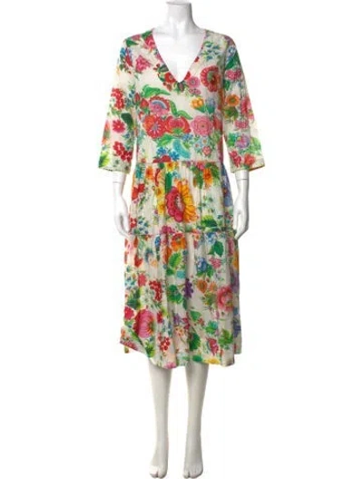 Pre-owned Péro Floral Print Midi Length Dress In Multicolor