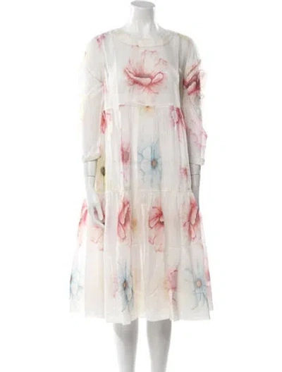 Pre-owned Péro Floral Print Midi Length Dress In White