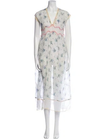 Pre-owned Péro Floral Print Midi Length Dress In White