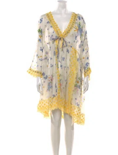 Pre-owned Péro Floral Print Mini Dress In Yellow