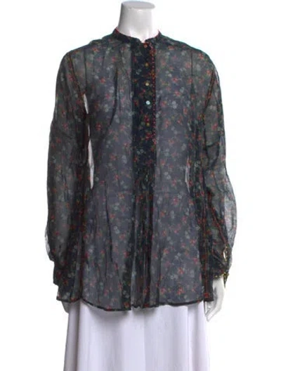 Pre-owned Péro Floral Print Mock Neck Blouse In Black