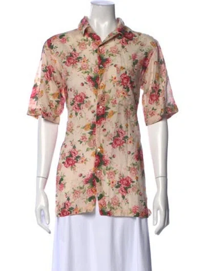 Pre-owned Péro Floral Print Short Sleeve Button-up Top In Pink