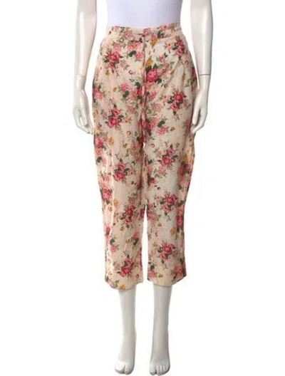 Pre-owned Péro Floral Print Straight Leg Pants In Neutral