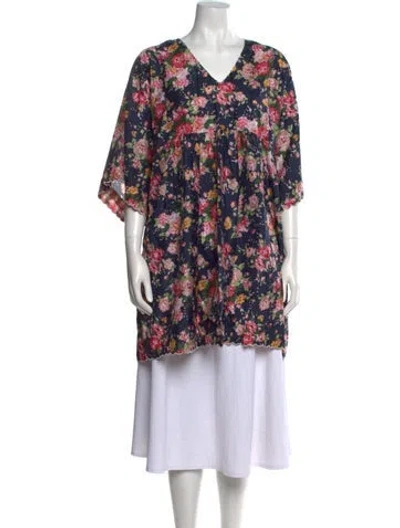 Pre-owned Péro Floral Print V-neck Tunic In Blue