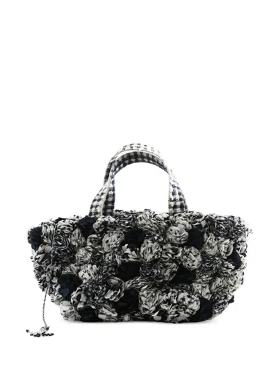 Péro Floral-appliqué Gingham-pattern Tote Bag In White