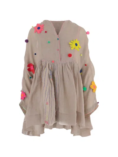 Péro Floral-appliqué Mini Dress In Neutral