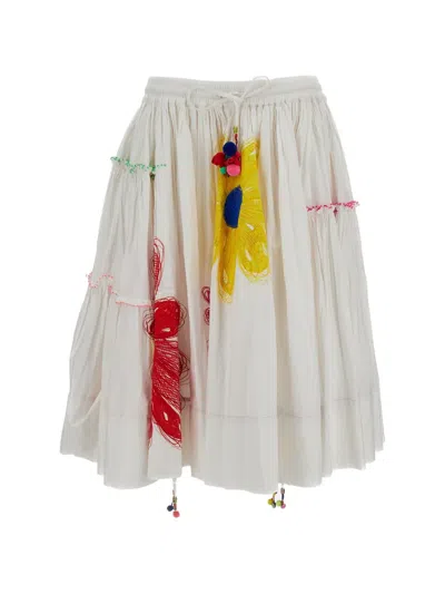 Péro Floral-applique Tiered Midi Skirt In White