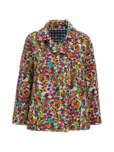 Péro Floral-decoration Double-breasted Jacket In Multi