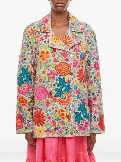 Péro Floral-embellished Double-breasted Jacket In Animal Print