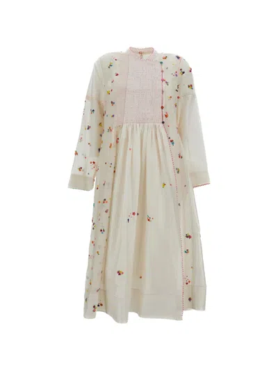 Péro Floral-embroidered Bead-embellished Midi Dress In Neutral