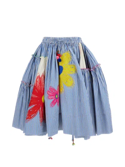 Péro Floral-embroidered Ruffled Mini Skirt In Blue