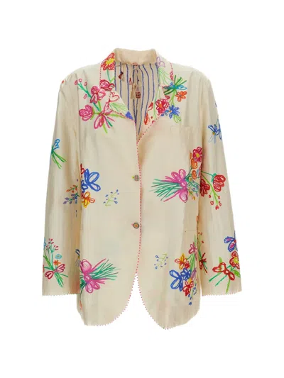 Péro Floral-print Silk Blazer In Brown