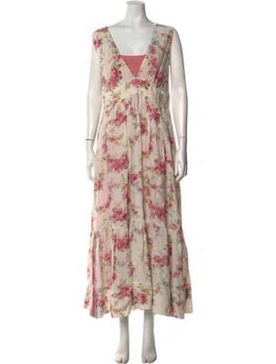 Pre-owned Péro Linen Long Dress In Multi