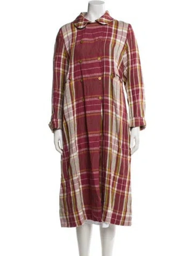 Pre-owned Péro Linen Plaid Print Coat In Multi