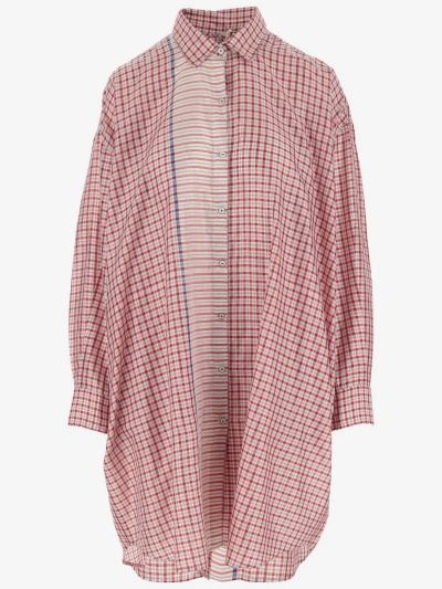 Péro Long Silk Shirt With Check Pattern In Red