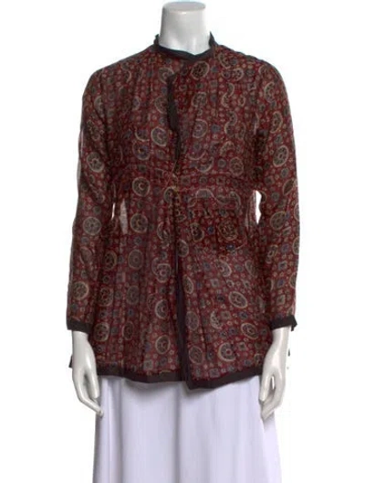 Pre-owned Péro Paisley Print Mock Neck Blouse In Red