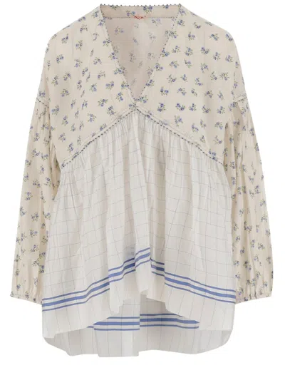 Péro Pero Paneled Cotton-silk Blend Top With V-neckline In Nude
