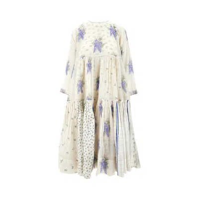 Péro Patchwork Voile Flounced Midi Dress In Multicolor