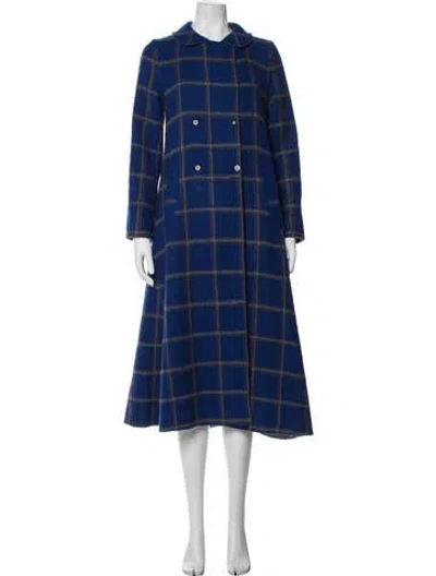 Pre-owned Péro Plaid Print Coat In Blue