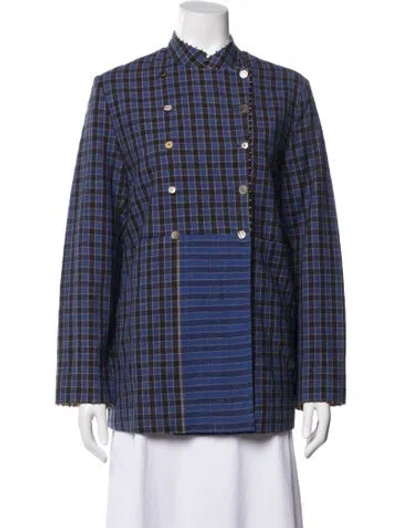 Pre-owned Péro Plaid Print Jacket W/ Tags In Blue