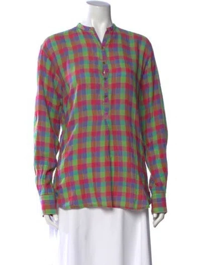 Pre-owned Péro Plaid Print Long Sleeve Button-up Top In Purple