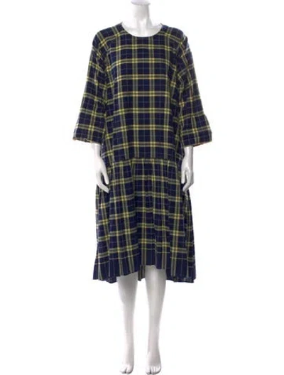 Pre-owned Péro Plaid Print Midi Length Dress In Blue