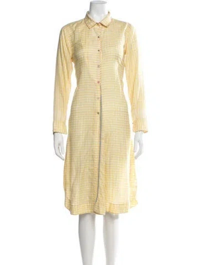 Pre-owned Péro Plaid Print Midi Length Dress In Yellow