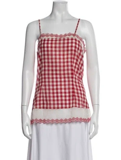 Pre-owned Péro Plaid Print Square Neckline Top In Red