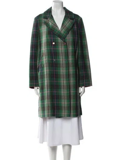 Pre-owned Péro Plaid Print Trench Coat In Green